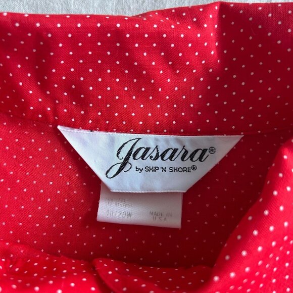 Vintage Red Polka Dot Button-Up Blouse With Ruffle Tie Neck & Puff Sleeves - Picture 7 of 10